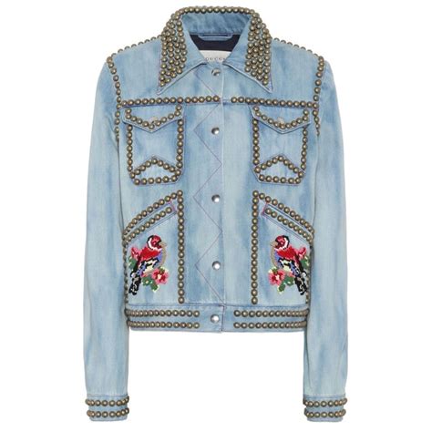 gucci studded embroidered leather jacket|Gucci denim animal applique jacket.